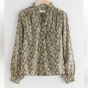 & Other Stories Button Up Ruffle Blouse	Yellow Florals